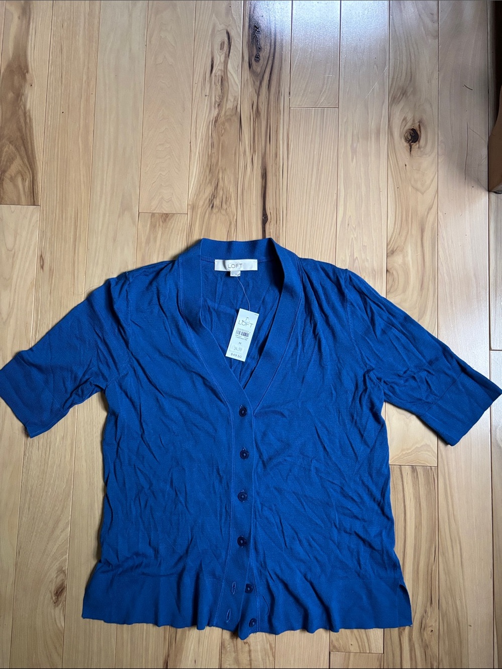 LOFT Cobalt Blue Short Sleeve Button Cardigan